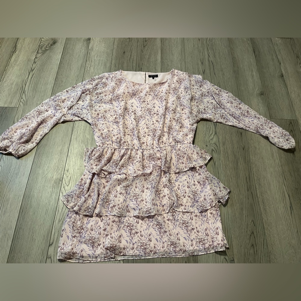 1 STATE LONG SLEEVE CHIFFON TIERED MINI DRESS